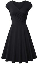 Lakski Dress Womens XL Faux Wrap Fit & Flare Stretch Black Figure Flattering AS1