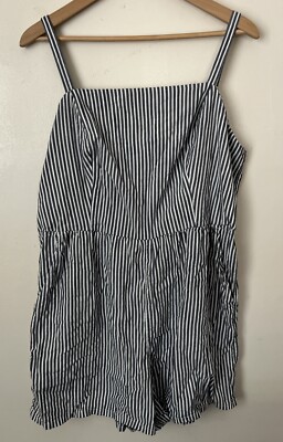 Old Navy XL Petite Shorts Romper Cotton Blue White Stripe Spaghetti Strap  Resort