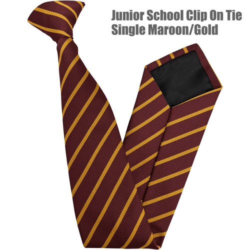 Maroon and Gold Single Stripe School Ties and Clip On Ties – All Ages - Picture 3 of 9
