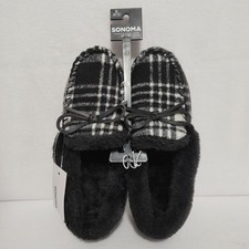 Sonoma - Buffalo Plaid Slippers - Black/White Plaid - Women's Size 6-7