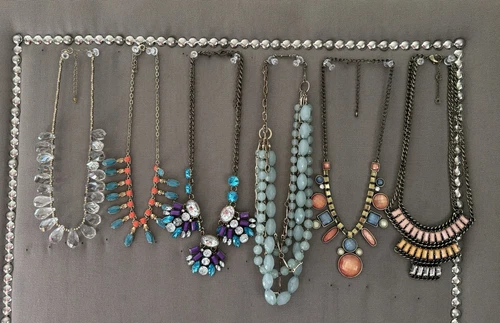 Vintage Lot 6 Gold Tone Iridescent  Statement Necklaces Crystal Costume Jewelry