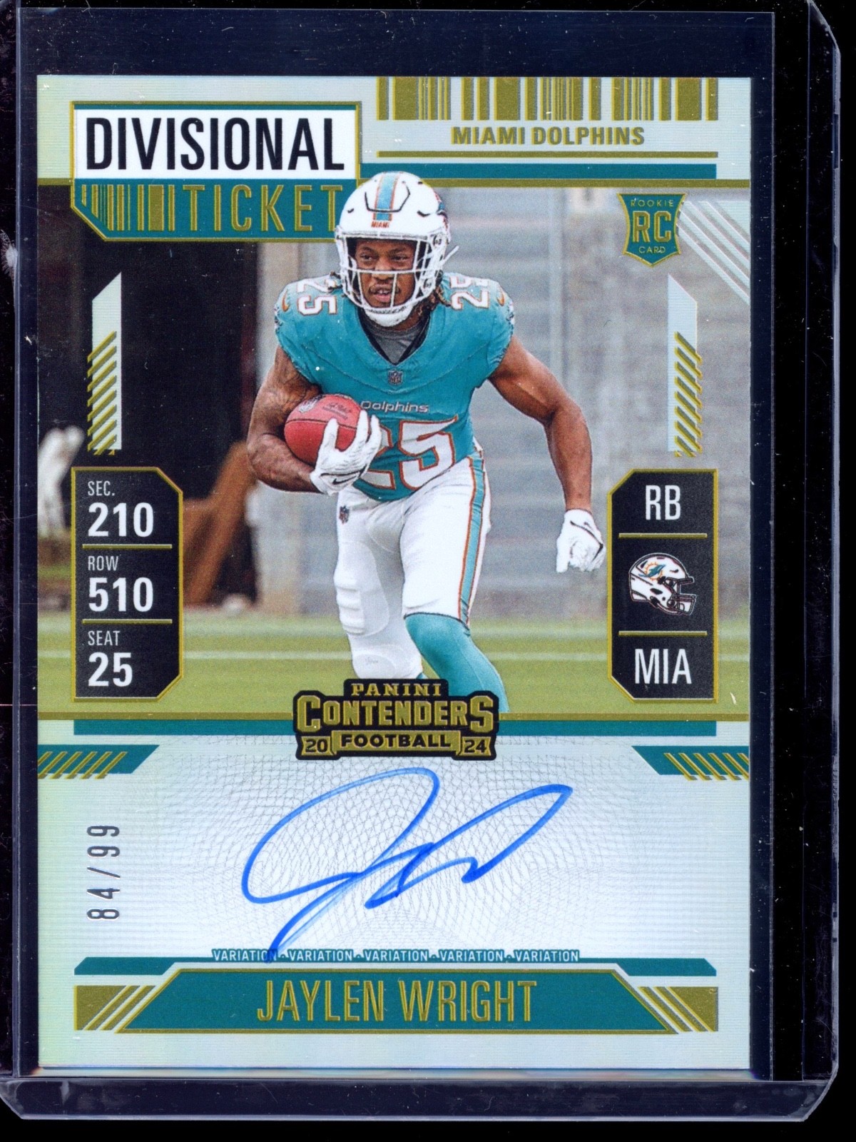 2024 Panini Contenders #132 Jaylen Wright RC Rookie V Divisional Ticket Auto /99