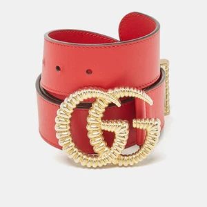 Ceinture Gucci cuir rouge torchon GG Marmont boucle 80 cm