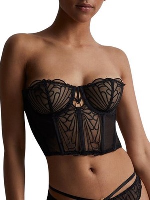 36C Aubade L'Indomptable Bustier Basque Body Black Sheer Embroidered Lingerie
