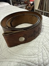 Vintage 60s 70s Tooled Embossed Leather Belt With Geometric Design 43.5 inches