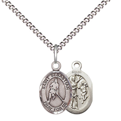 Sterling Silver Saint Sebastian Ice Hockey Medal 18'' Lobster Claw Chain Necklace