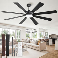 65" Black Ceiling Fan with Lights Remote, 6 Speed, Quiet Reversible Motor