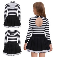 Kids Girls Costume Birthday Dress Ruffled Skirt Shows Cut Back Convict Attire