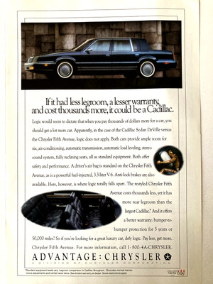 1992 Chrysler Fifth Avenue Print AdLegroom Warranty More