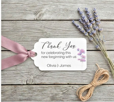 Custom Floral Wedding Favour Tags, Personalised Scalloped Landscape Wedding Gift