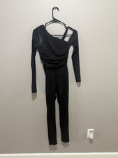 Weissman Black Mesh Overlay Long Sleeve Women's Dance Unitard RN64830 SA