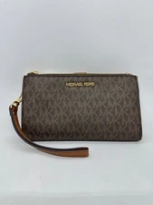 MICHAEL KORS Jet Set double zip coated canvas phone wallet wristlet - Brown Logo