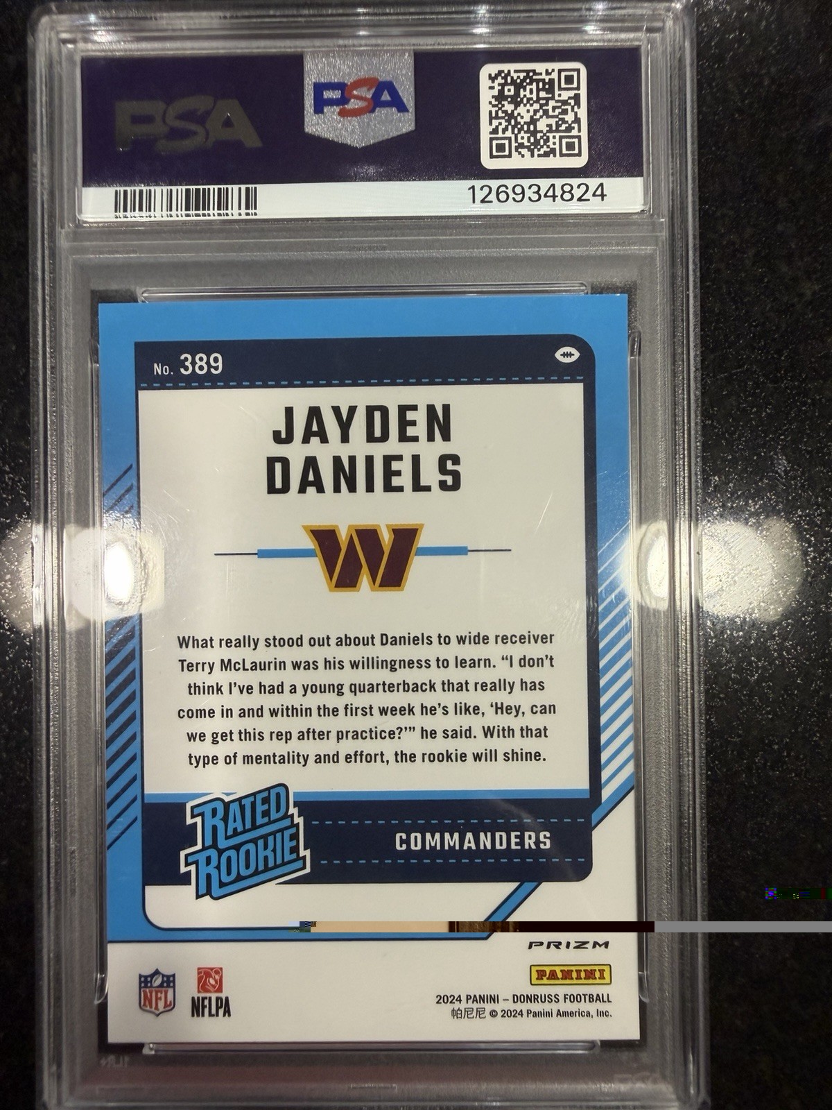 2024 Donruss Optic Prism JAYDEN DANIELS Rated Rookie Red Wave #389 PSA-9 MINT🔥 view 2