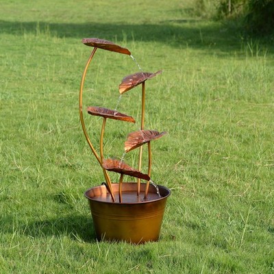 38'' H Zinc Metal Leaf Fountain Outdoor Tiered Water Fountain Modern Garden Decor