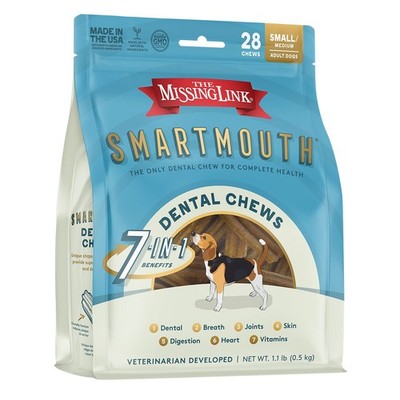 (2pack) The Missing Link Smartmouth Dental Chew Treats, Small/Medium Dogs, 28 Ct
