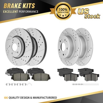 Front and Rear Drilled Disc Brake Rotors Brake Pads for 2017 2018 Acura ILX 2.4L