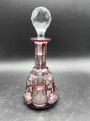 Bohemian Ruby Cut-to-Clear Crystal Decanter with an original stopper - Vintage