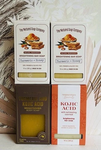4-Pack Turmeric Honey & Kojic Acid Brightening Bar Soap 10 oz Each