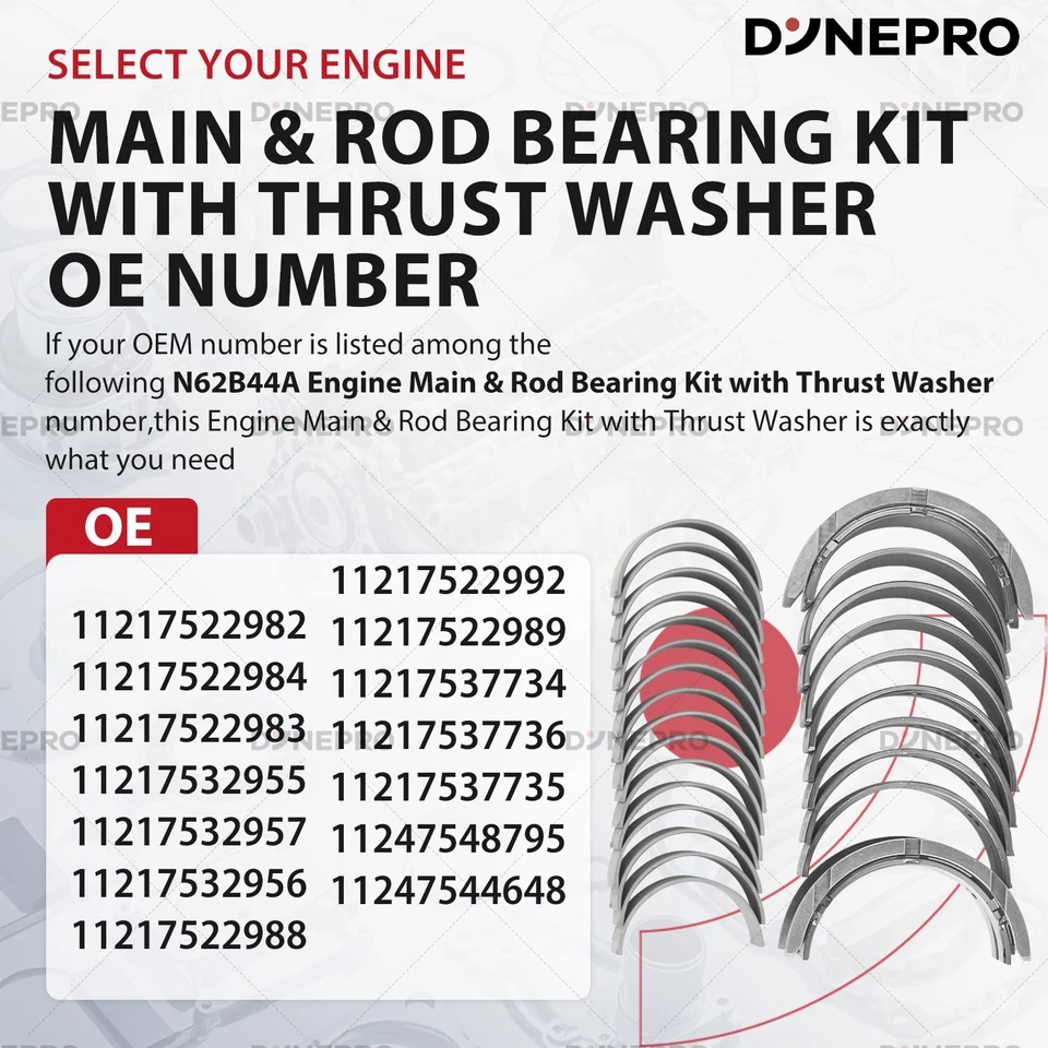 Rodamientos principales y de varilla del cigüeñal 26 un. para BMW 545i 645Ci X5 4.4L motor reconstrucción Foto 2 de 4