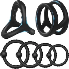 6PCS Penis Cock Ring Silicone Adjustable Cockring Delay Ejaculation Sex Toys Men