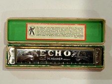Vintage M. Hohner The Echo Key C Chrome Harmonica Original Case Germany