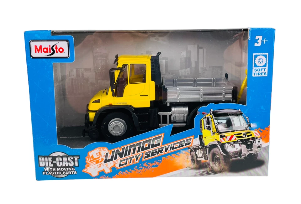 MAISTO MERCEDES-BENZ UNIMOG YELLOW 1:43 DIE CAST METAL MODEL NEW IN BOX  - Image 4 of 4