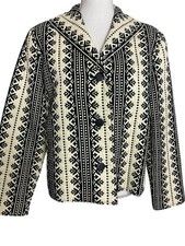 Orvis M Vintage Blazer Coat 3 Button Ivory Black Embroidered Floral Aztec Luxury