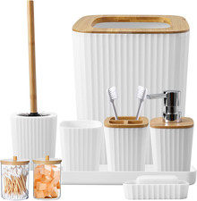 Bathroom Accessory Set, 9-Piece White Bathroom Set with Trash Can, Tray, Soap Di