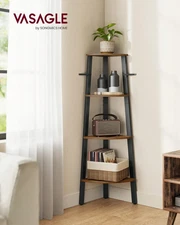 Corner Shelf Stand 4-Tier Industrial Corner Bookshelf Ladder Plant Stand Rustic