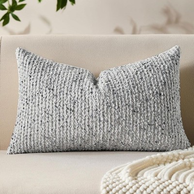 Decorative Lumbar Pillow Cover 12x20 Blue Striped Soft Wool Lumbar Throw Pillow