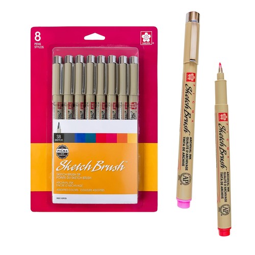 Sakura Pigma Sketch Brush Ass't Archival Colors 8-Pack - Picture 1 of 7