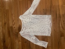 Women  s Long Sleeve Lace Top White Size S