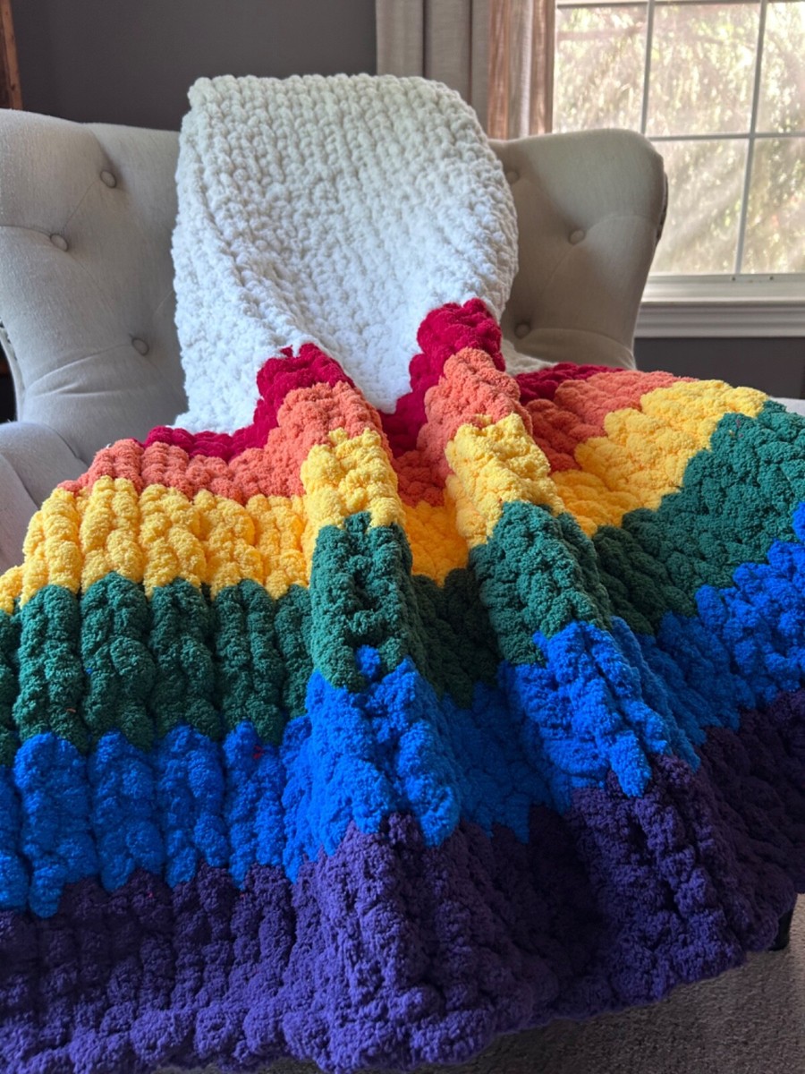 Pride Rainbow Blanket Chunky Knit Blanket Soft Chenille Throw