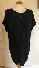 Ladies GOOD LOOK black stretch Dress with beaded trim & pockets Size S/M BNWT