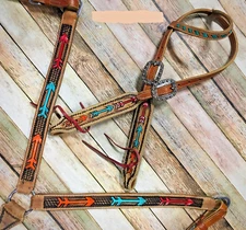 Western Saddle Horse Hand Tooled Leather Arrows Tack Set Bridle w/ Breast Collar