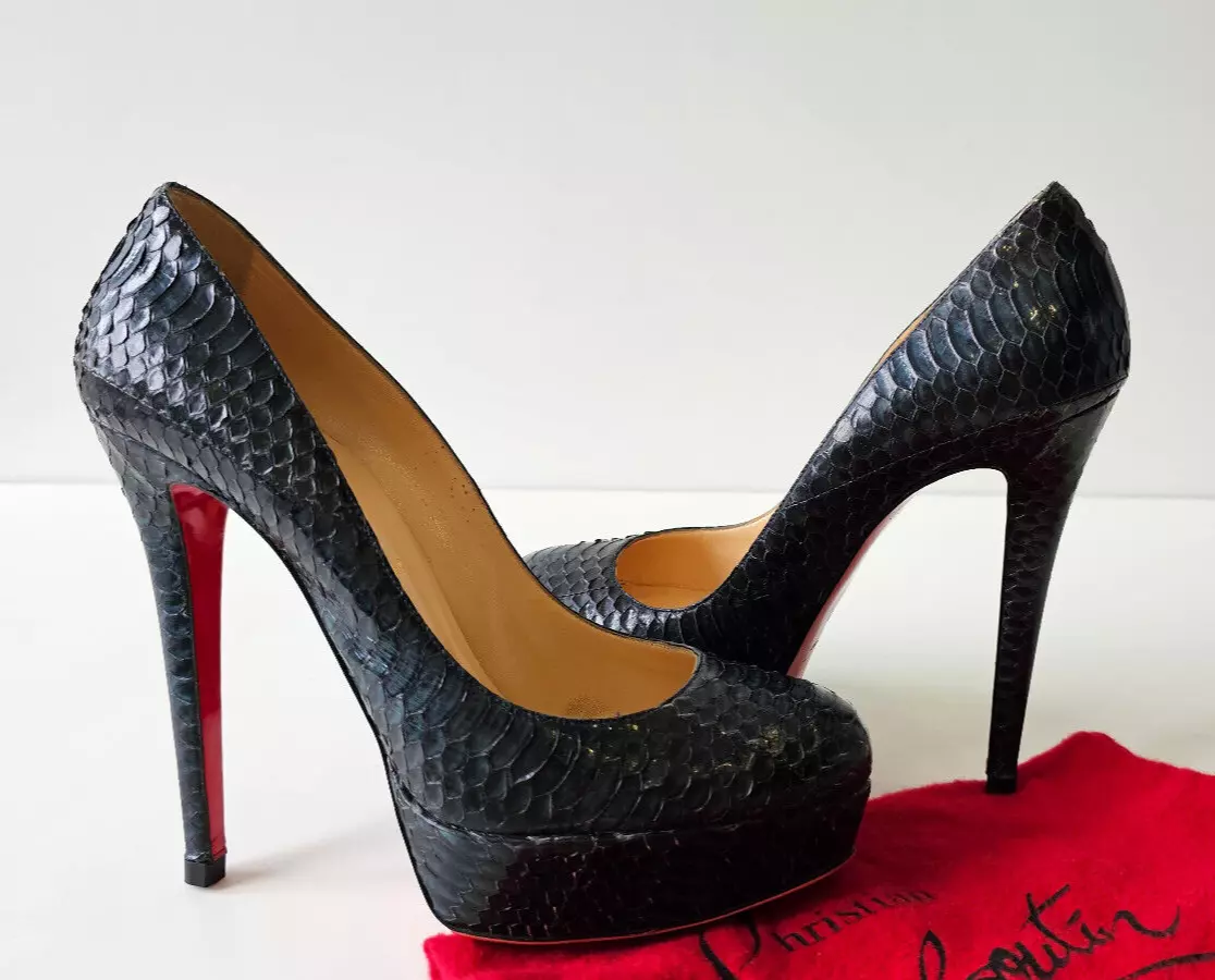 Christian Louboutin Bianca 140 Dark Teal Blue Snakeskin Heels Pumps 40