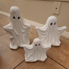 S/3 Pottery Barn Handcrafted Ceramic MINI SHORT TALL Ghost Luminary Halloween