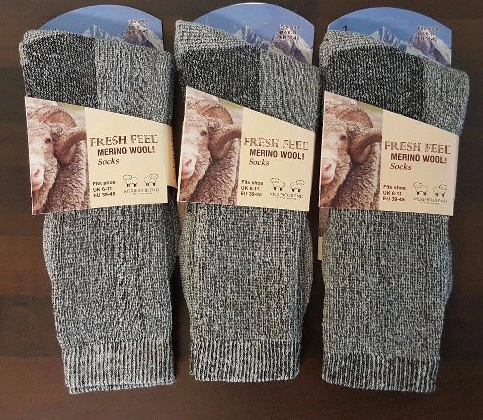 MEN'S MERINO WOOL BLEND SOCKS EXTRA COMFORTABLE 3 PAIRS UK 6-11