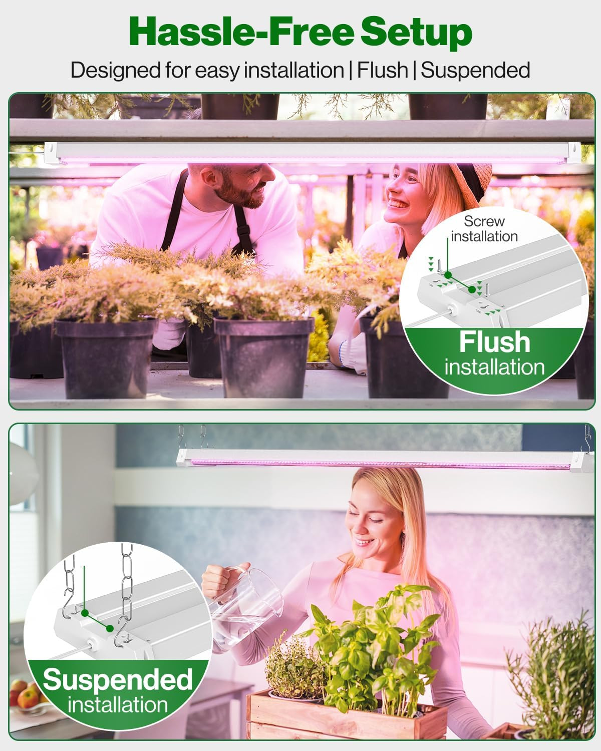 Sunco 4FT LED Grow Light for Indoor Plants 40W, Full Spectrum, Hanging Suspended