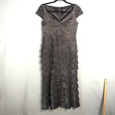 Adrianna Papell Formal 8 Bronze Shimmer Tiered Ruffle Cocktail Christmas Event