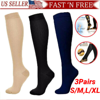 3Pair Compression Socks Men Women Stocking Fit Knee High Graduated for Diabetics