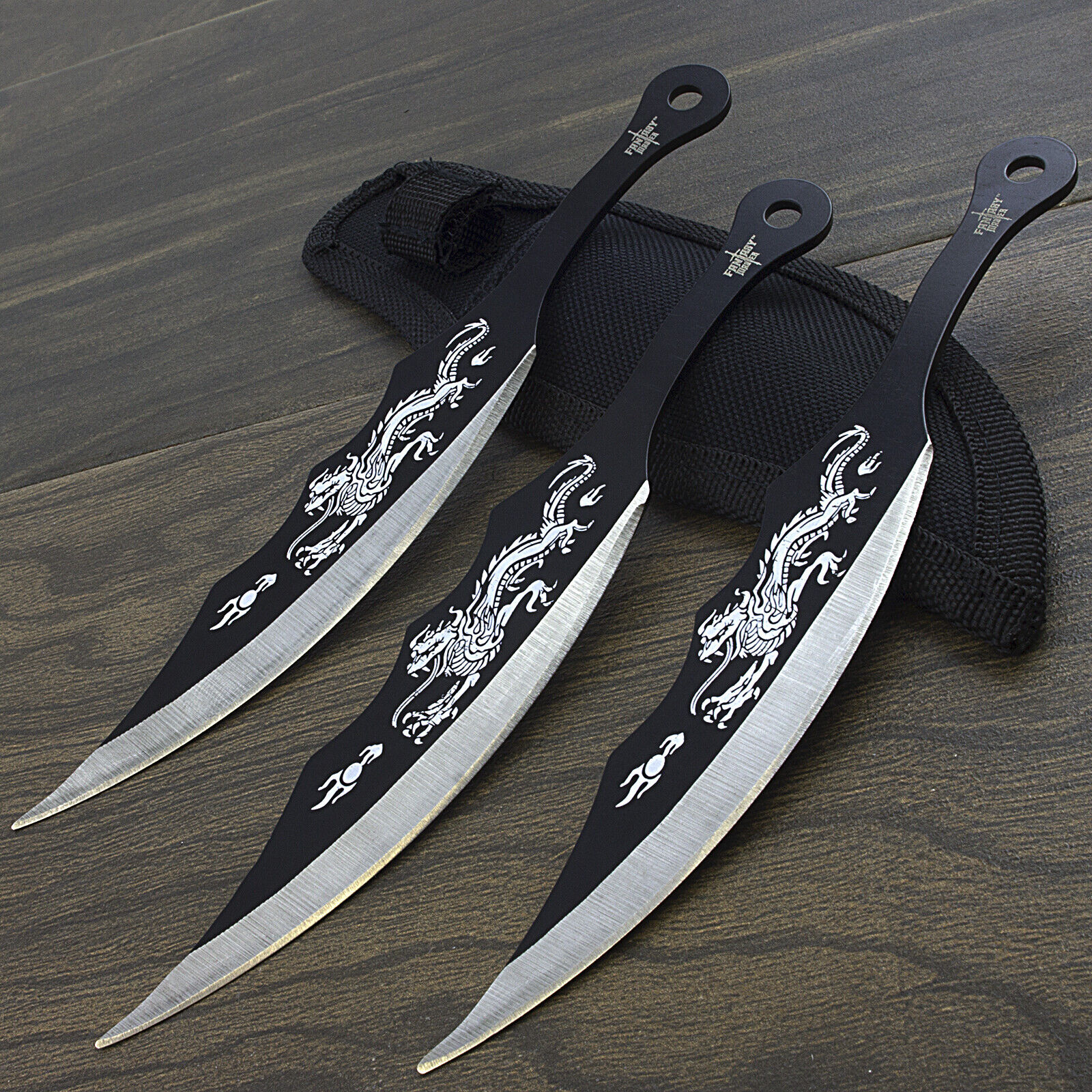 3 PC DRAGON NINJA 7" KUNAI COMBAT THROWING KNIFE SET w/ SHEATH Fantasy Knives