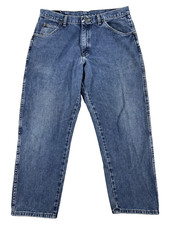 Wrangler Regular Fit Straight Jeans Mens 36X30 Blue 5 Pockets Medium Wash Cotton