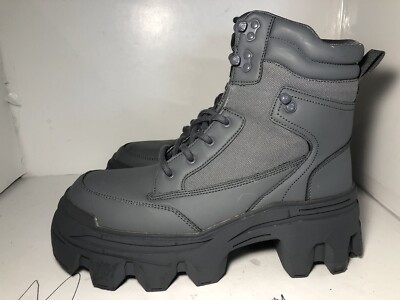  Chunky Men’s Boots, Size 10. ASOS DESIGN lace up boot in black faux leather with raised  main image 4