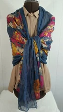 Unbranded Long Floral Rectangle Color Full  Multi-Color Scarf Polyester EUC C4
