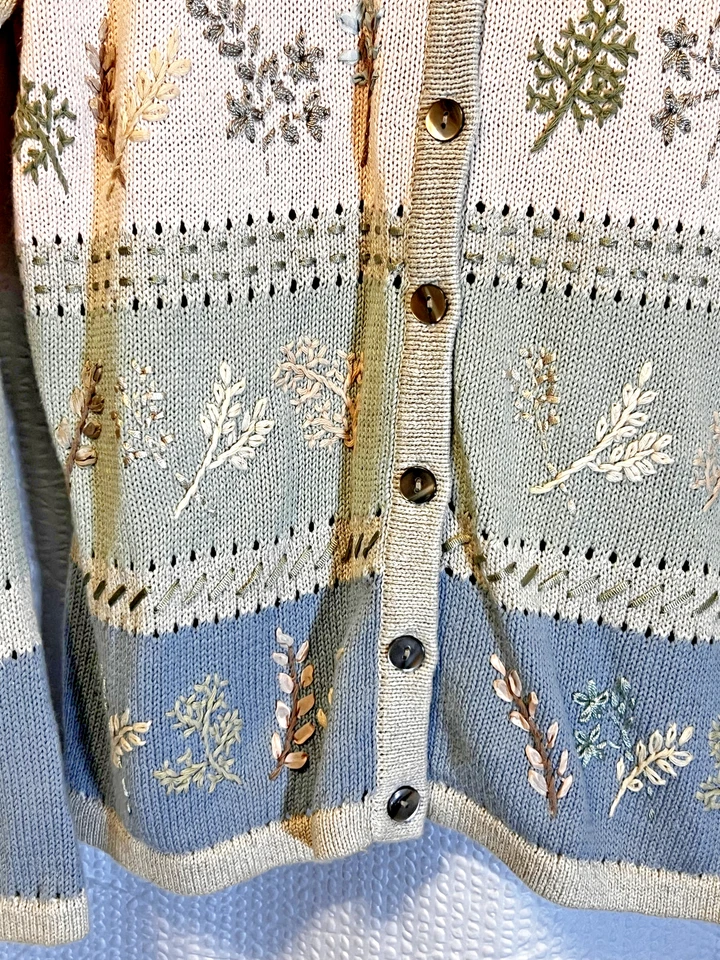 Talbots Embroidery Tapestry Sweater Cardigan Small Flowers Y2K Nerdy Cottagecore - Image 4 of 4
