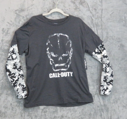 Call of Duty T-Shirt Long Sleeve Mens Medium Size XL Gray With Skull Face New