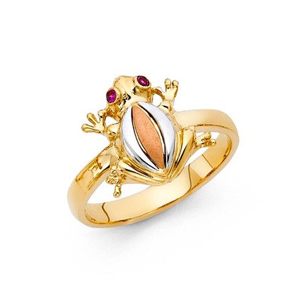 Ausgefallener Froschring Gold 14 Karat Tri Color Gold Zirkonia