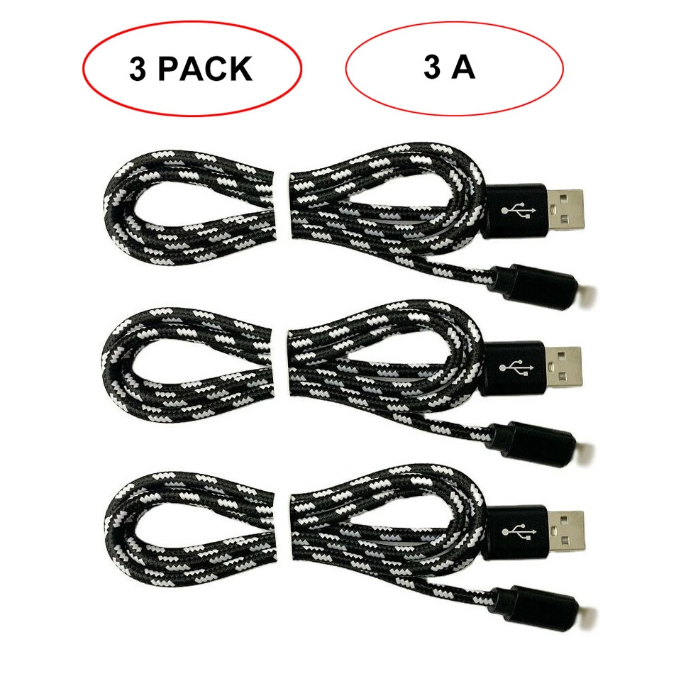 3-Pack USB Data Fast Charger Cables Type C Micro USB For iPhone Samsung Android - Image 2 of 4