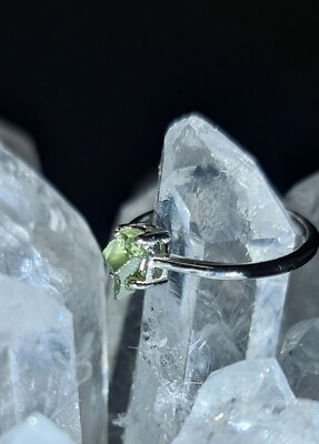 Natürlicher roher Moldavit verstellbar 925 Silber Ring
